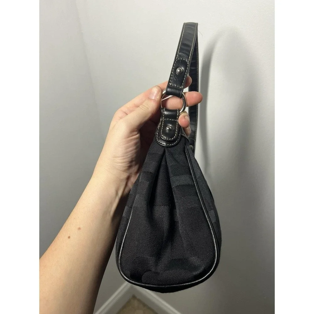 Y2K Nine West Black Canvas Shoulder Bag Purse Zip Top w/Silver Hardware 12x4x4